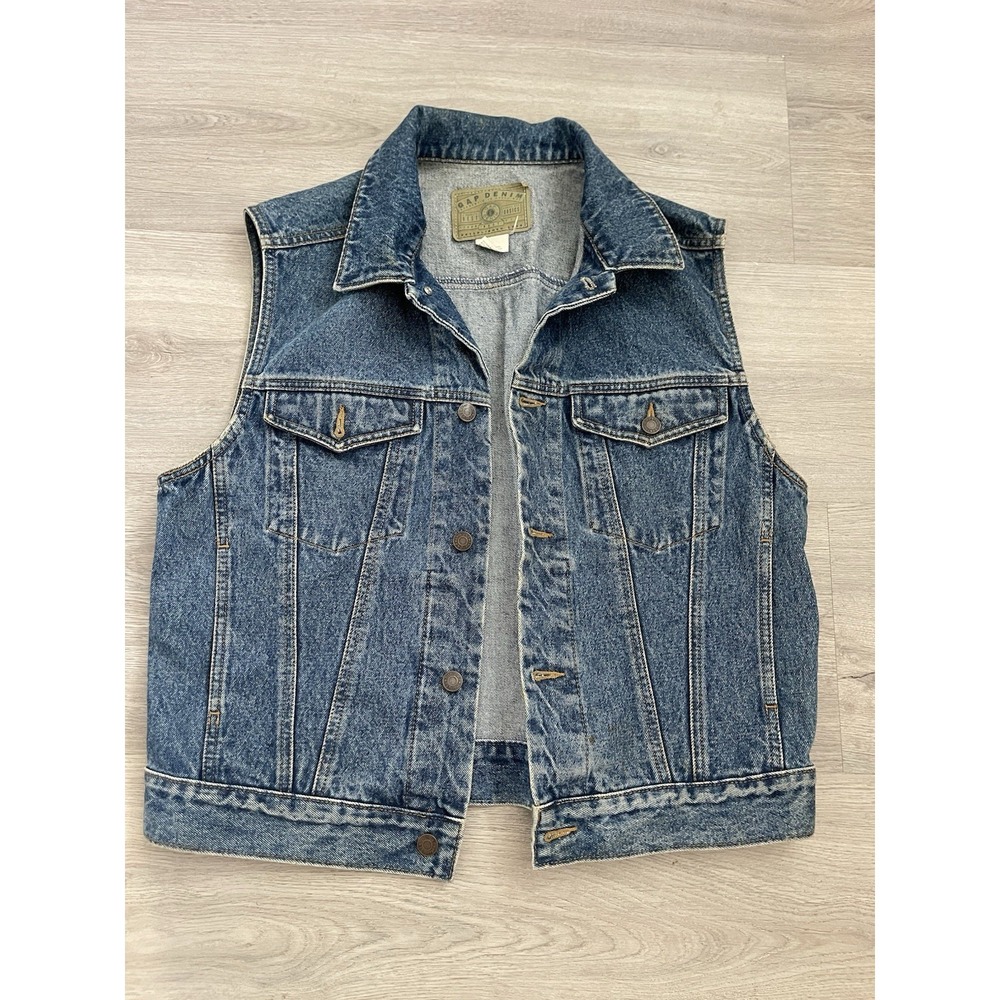 Vintage 80s Gap Denim Vest Mens Medium Biker Rocker 100% Cotton